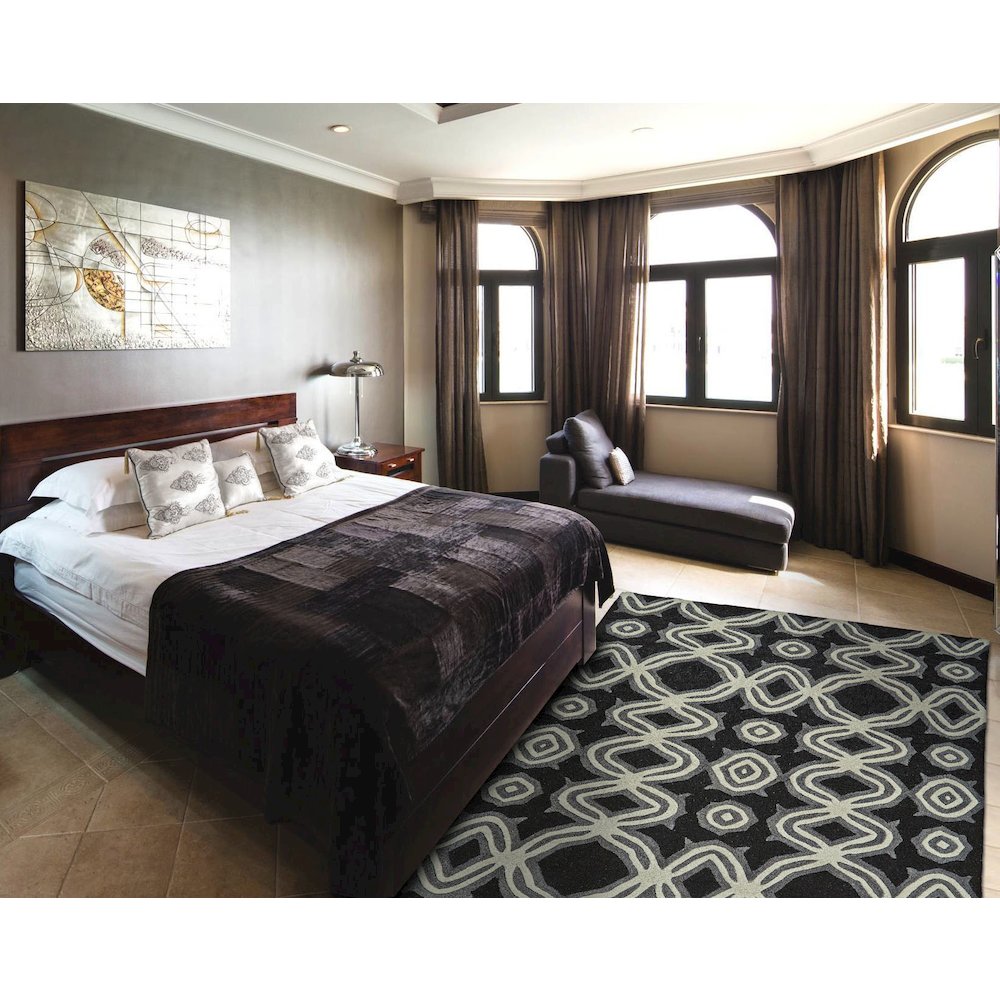 Ella Transitional Abstract, Black/Ivory/Gray, 5' x 8' Area Rug. Picture 2