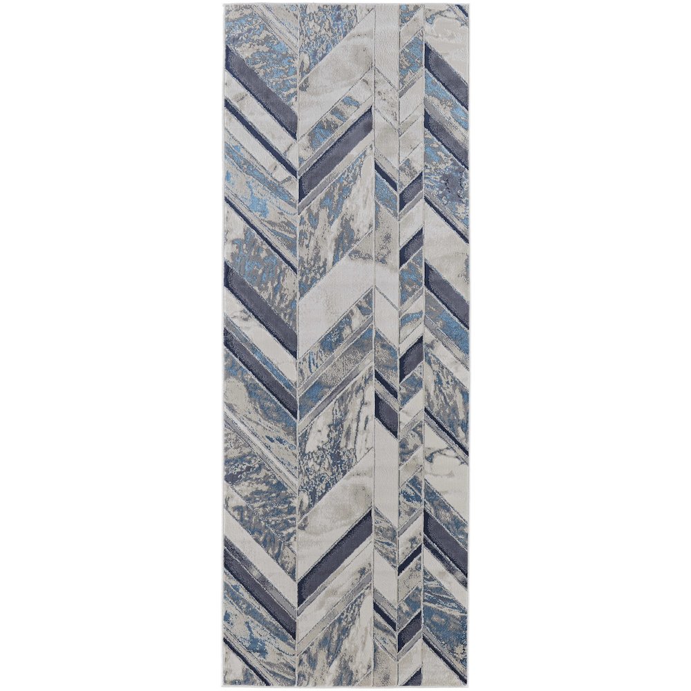 Indio Modern Herringbone, Ivory/Blue/Gray, 2'-10" x 7'-10" Runner. Picture 1
