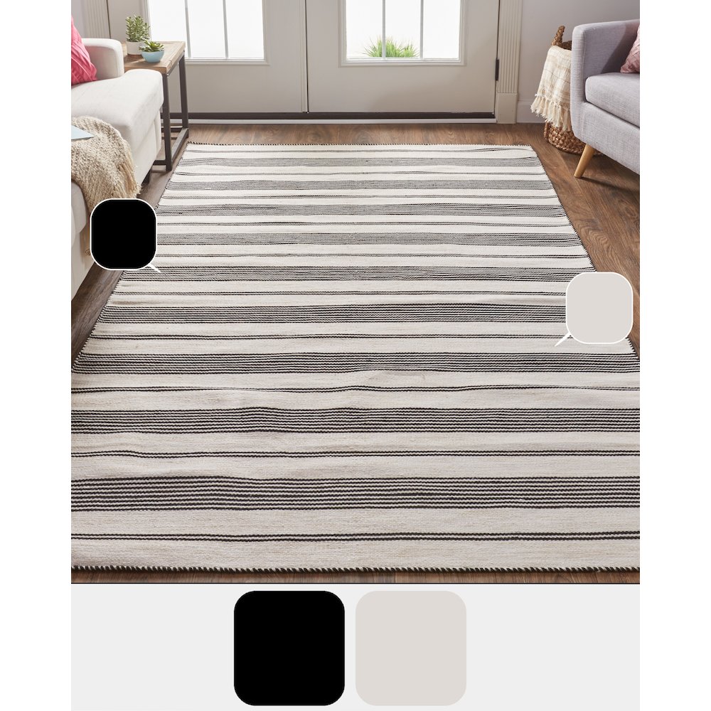 Duprine Transitional Stripes, Black/White/Ivory, 10' x 14' Area Rug. Picture 8