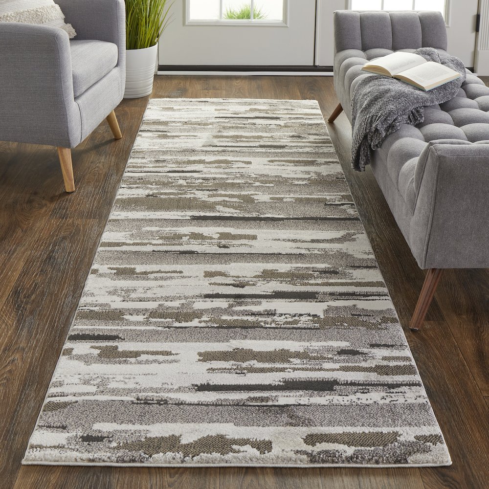 Vancouver Modern Abstract, Brown/Ivory, 2'-10" x 7'-10" Runner. Picture 2