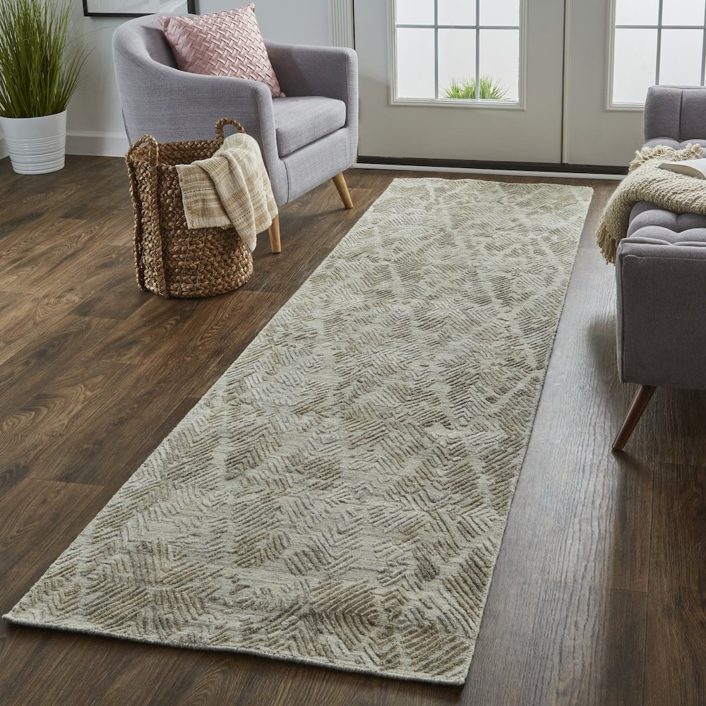 Elias Modern Abstract, Gray/Taupe, 2'-9" x 8' Runner. Picture 2