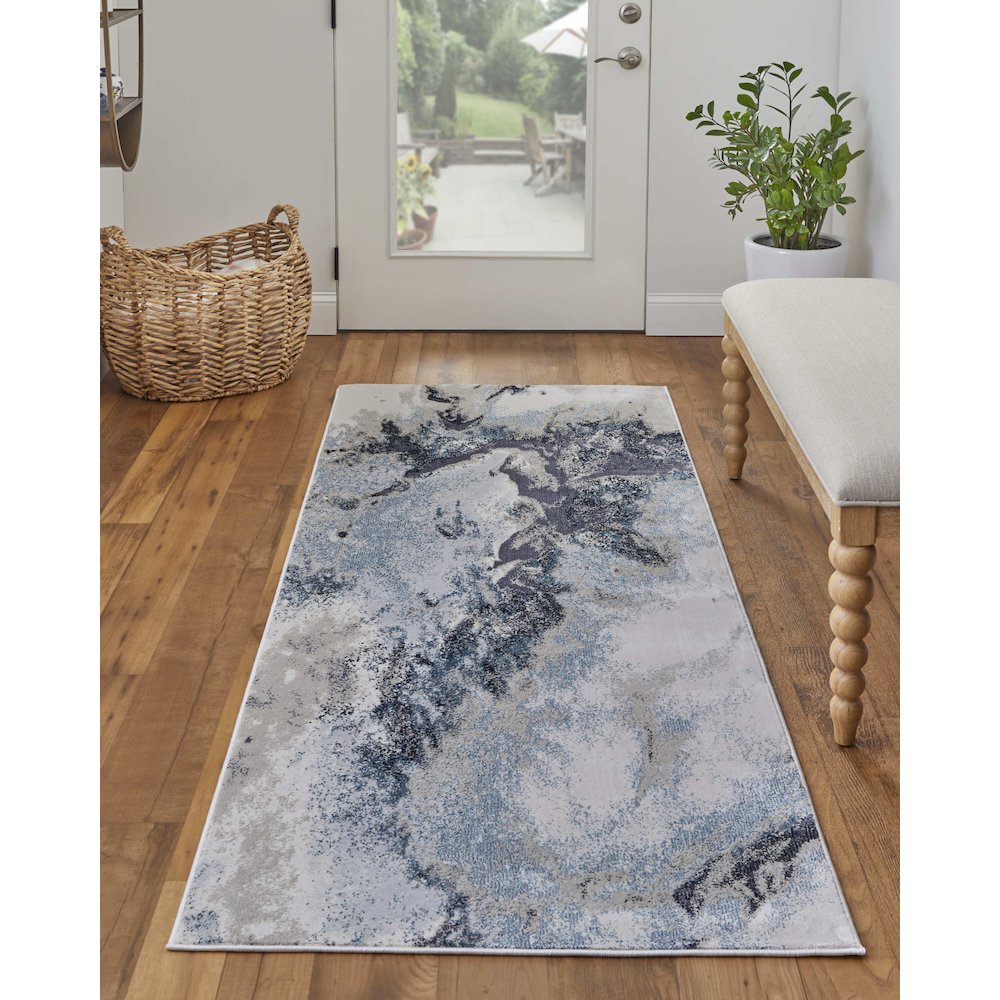 Astra Transitional Abstract, Blue/Gray/Ivory, 2'-10" x 7'-10" Runner. Picture 2
