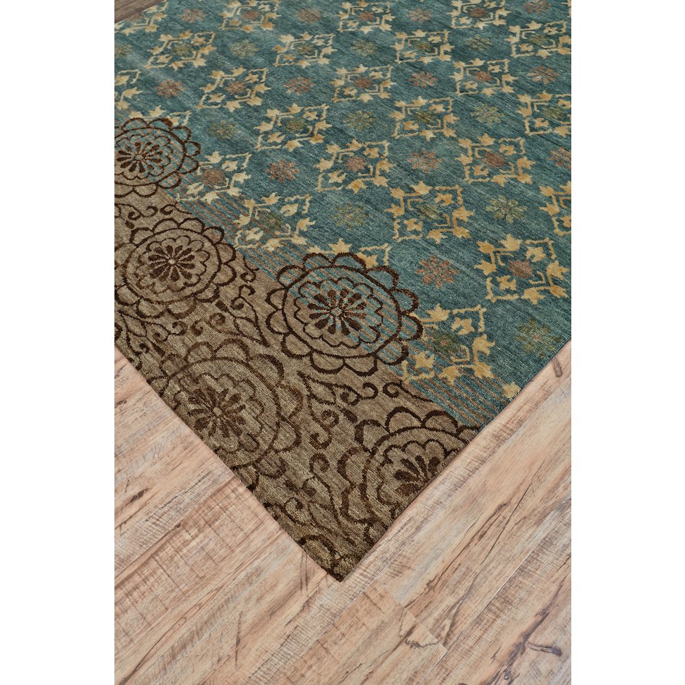 Qing Transitional Floral & Botanical, Blue/Green/Brown, 2' x 3' Accent Rug. Picture 2