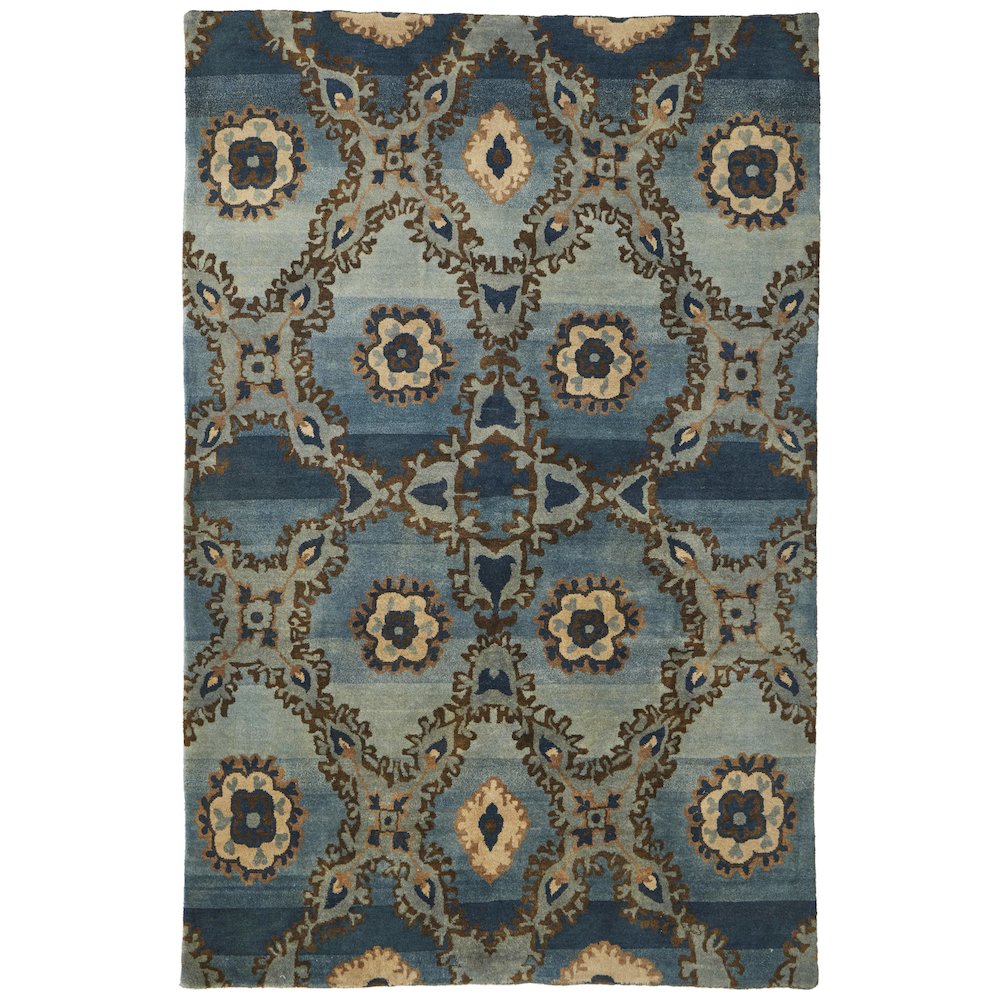 Amzad Transitional Ikat, Blue/Gray/Tan, 8'-6" x 11'-6" Area Rug. Picture 1
