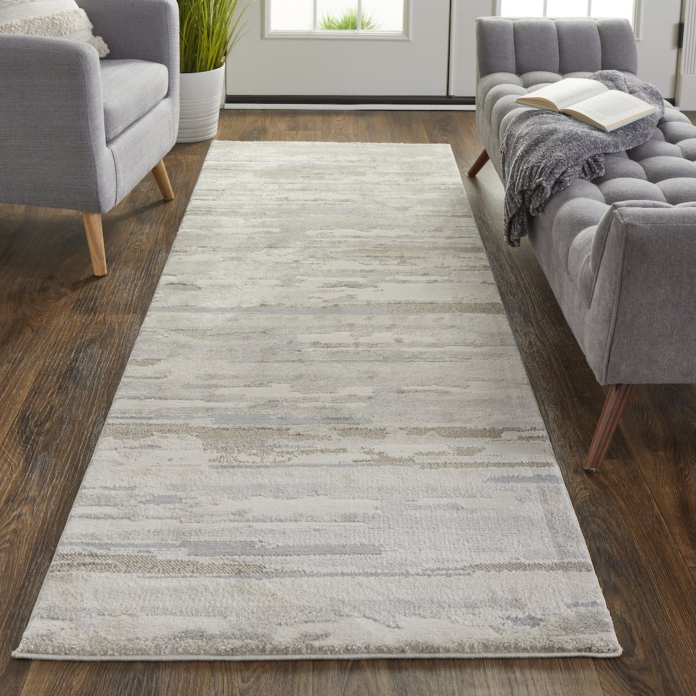 Vancouver Modern Abstract, Ivory/Tan/Brown, 2'-10" x 7'-10" Runner. Picture 2