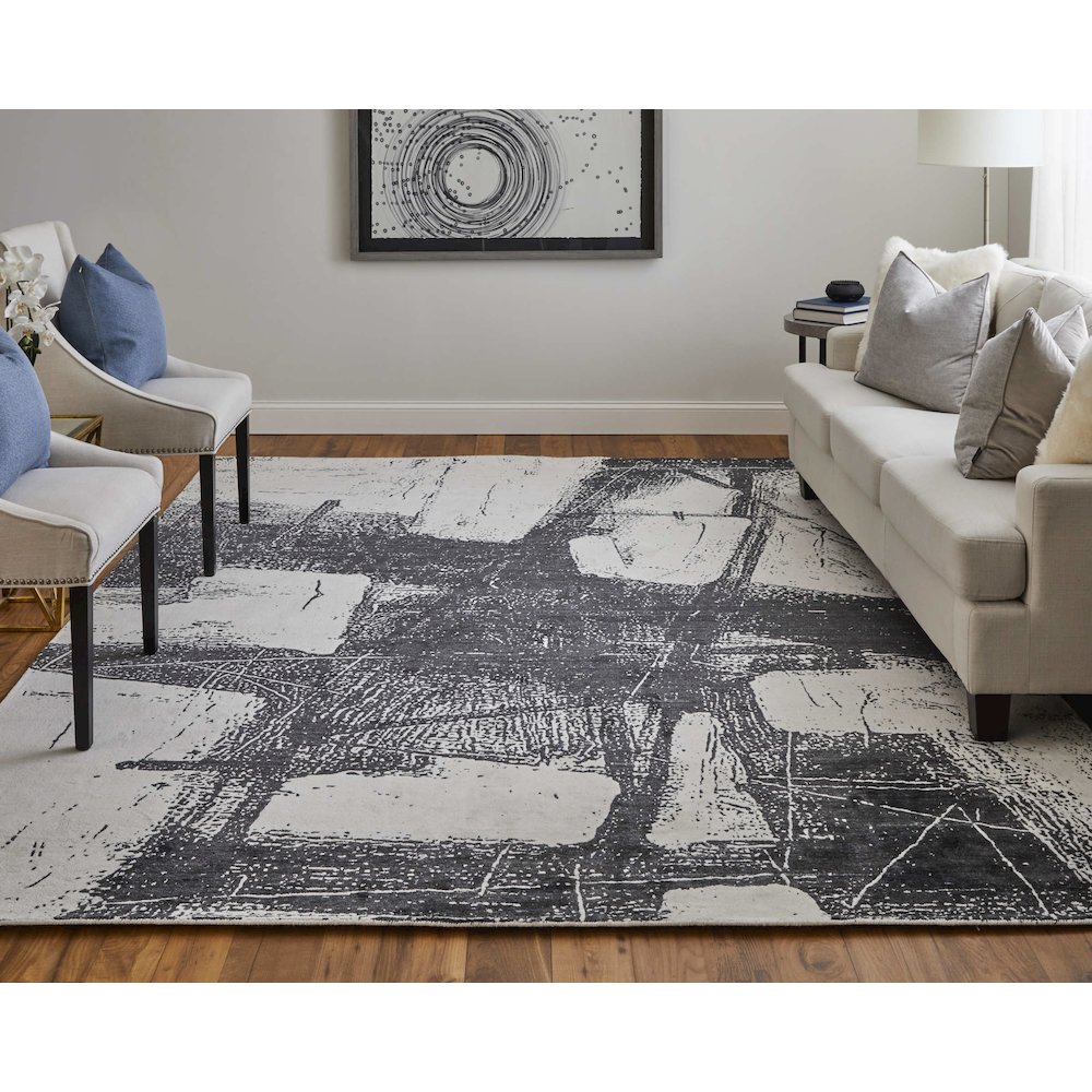 Coda Modern Abstract, Black/White, 2' x 3' Accent Rug. Picture 2