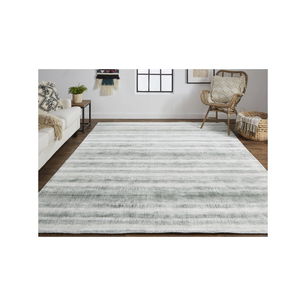 Mackay Transitional Stripes, Ivory/Green, 5' x 8' Area Rug. Picture 2