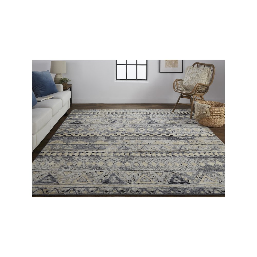 Palomar Luxe Hand Knot Abstract Area RugGray/Denim Blue, 7x9in x 9x9in, PAL6630FGRYBLUF99. Picture 2