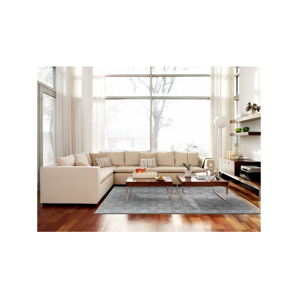 Manoa Tufted Lattice Wool Rug, Cool Gray, 8ft x 11ft Area Rug, 7188353FGRYSLVG99. Picture 2