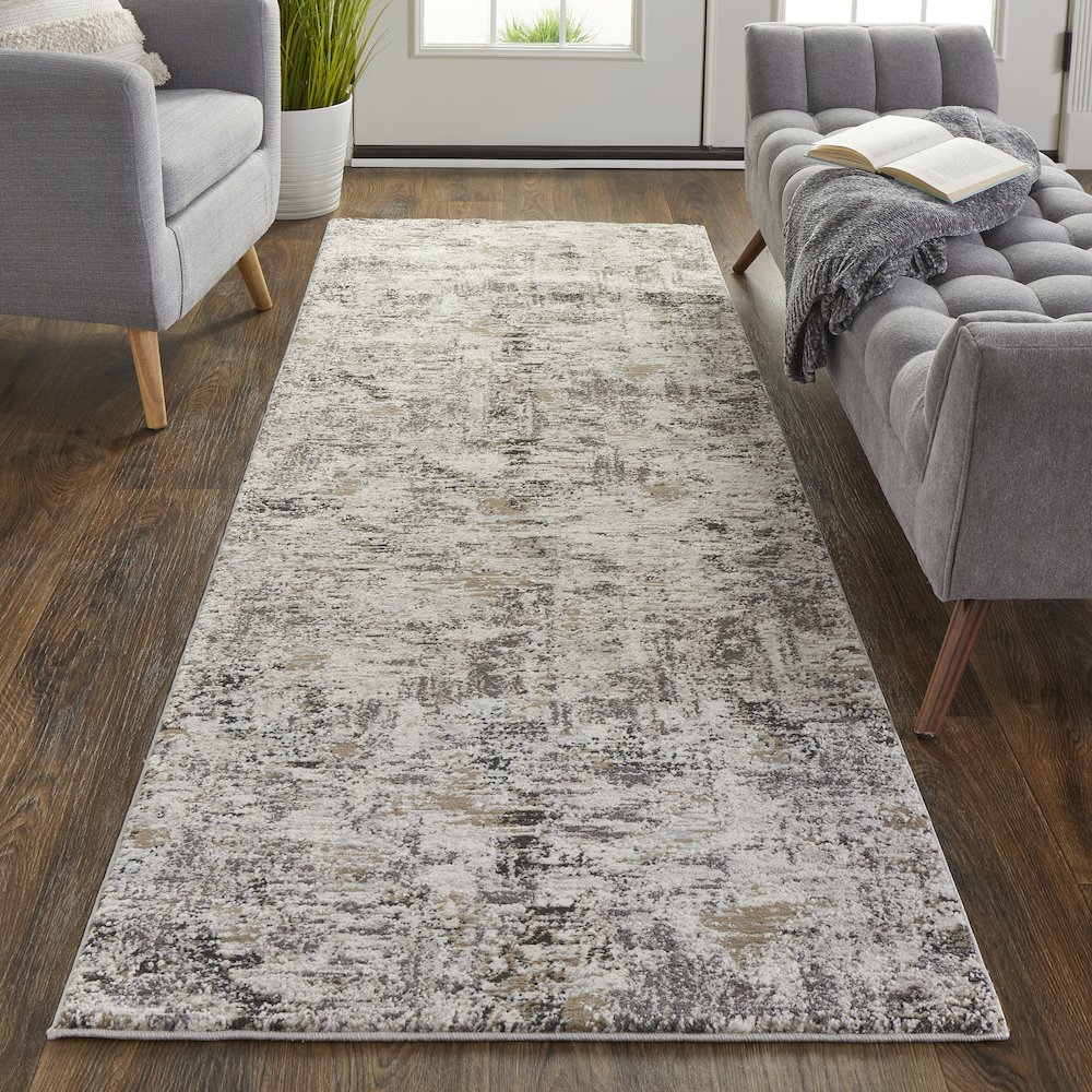 Vancouver Modern Abstract, Ivory/Gray/Brown, 2'-10" x 7'-10" Runner. Picture 2