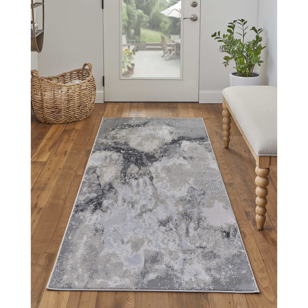Astra Transitional Abstract, Gray/Ivory, 2'-10" x 7'-10" Runner. Picture 2