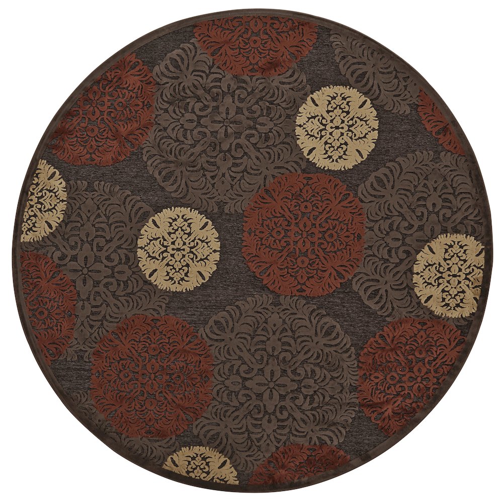 Saphir Transitional Polka Dots, Taupe/Red/Tan, 7'-6" x 7'-6" Round Rug. Picture 1