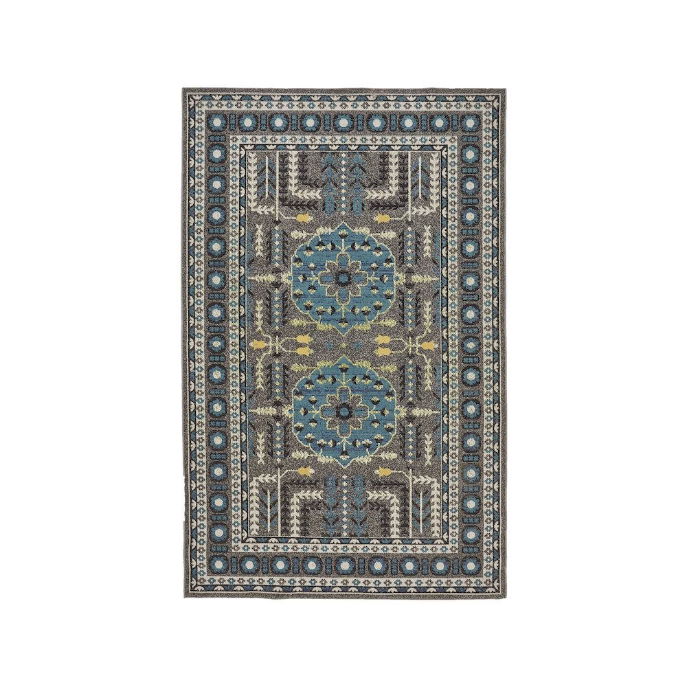 Foster Vinatge Style Kilim Rug, Dark Gray/Capri Blue, 10ft x 13ft-2in Area Rug, FST3754FGRYBLUH13. Picture 1