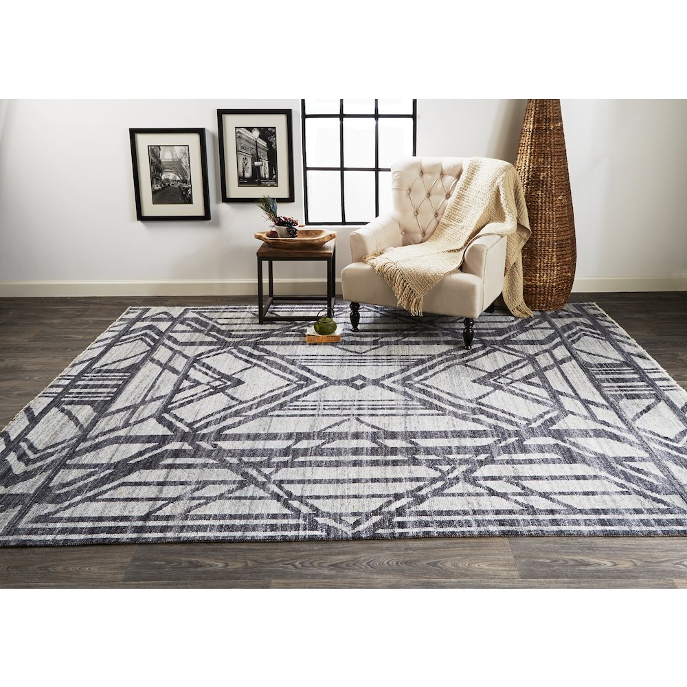 Vivien Art Deco Hand Knot Wool Rug, Graphite Gray/Denim, 2ft x 3ft Accent Rug, 8046554FGRYBLUP00. Picture 2