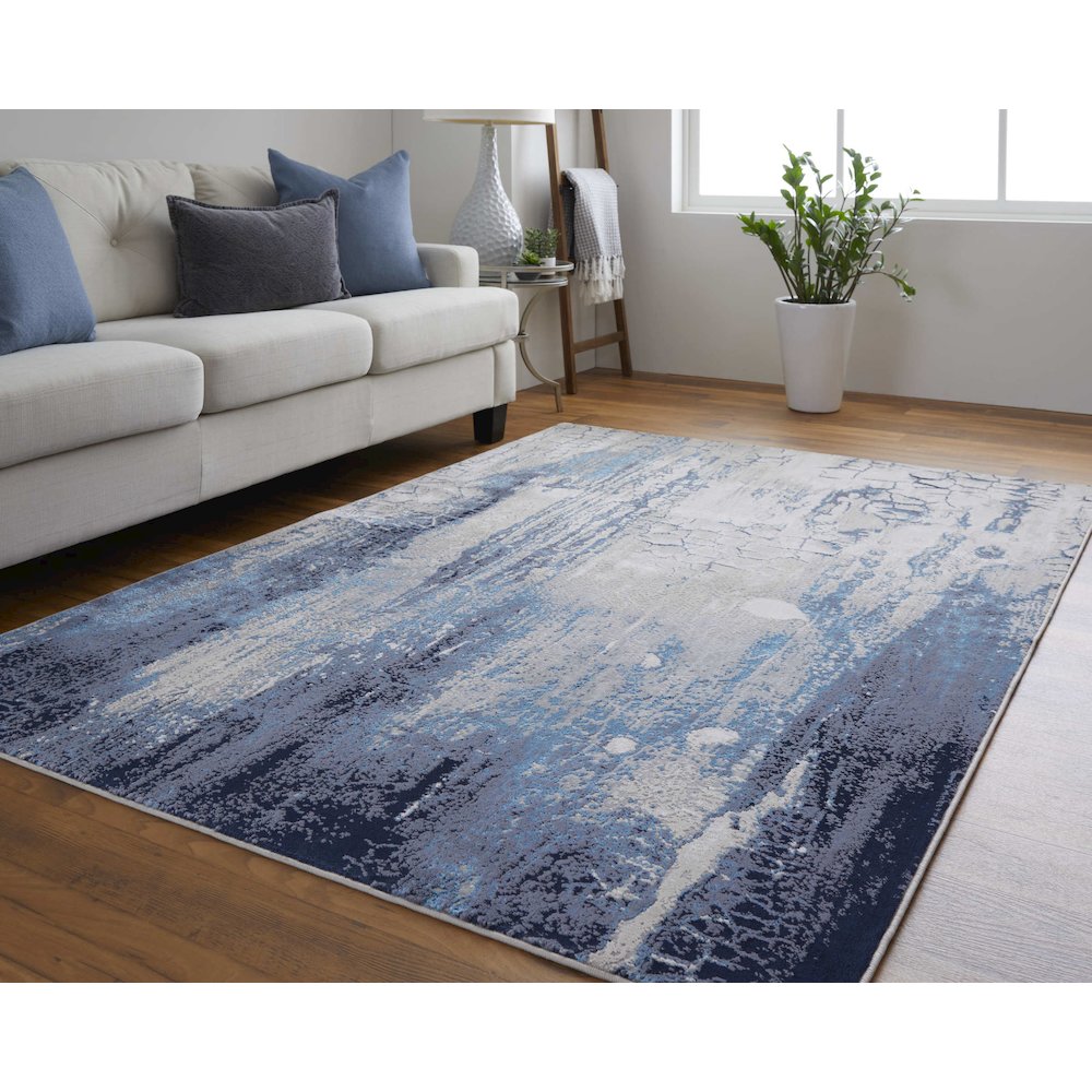 Indio Modern Abstract, Ivory/Blue/Black, 6'-7" x 9'-6" Area Rug. Picture 2