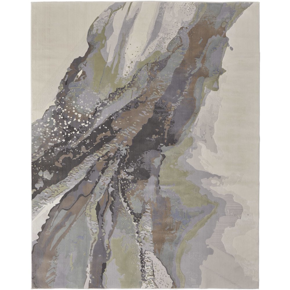 Clio Modern Abstract, Green/Purple/Ivory, 7'-9" x 10' Area Rug. Picture 1