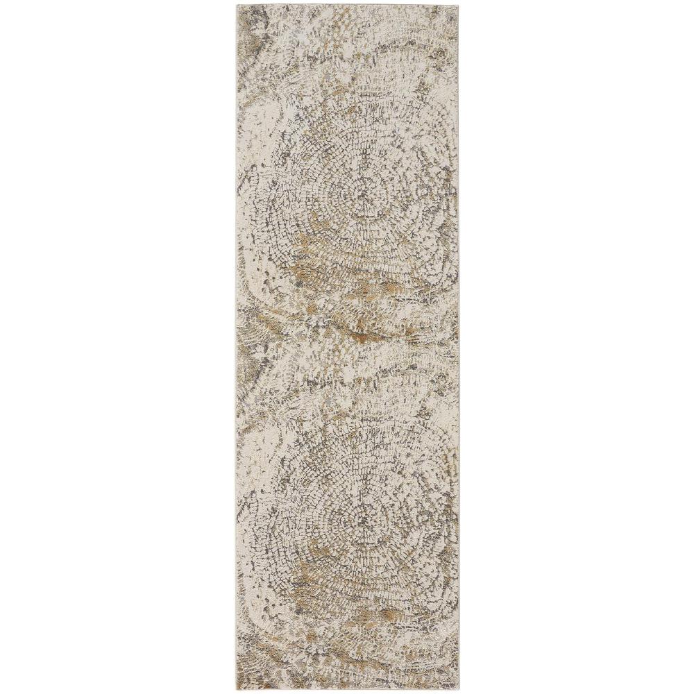 Frida Distressed Abstract Watercolor Rug, Ivory/Gray/Tan, 2ft-6in x 8ft, Runner, PRK3702FSLVIVYI68. Picture 2