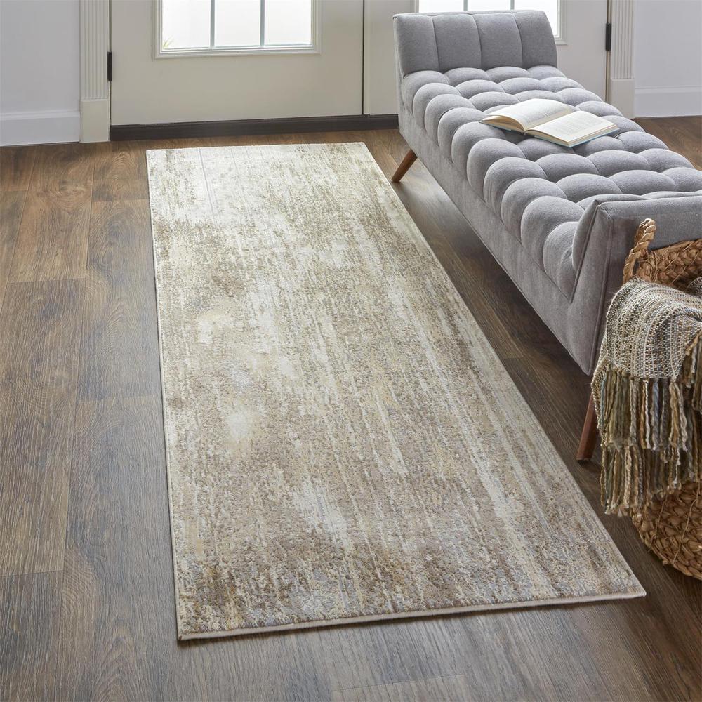 Frida Distressed Abstract Prismatic Rug, Ivory/Warm Brown, 2ft-6in x 8ft, Runner, PRK3705FIVYGRYI68. Picture 1