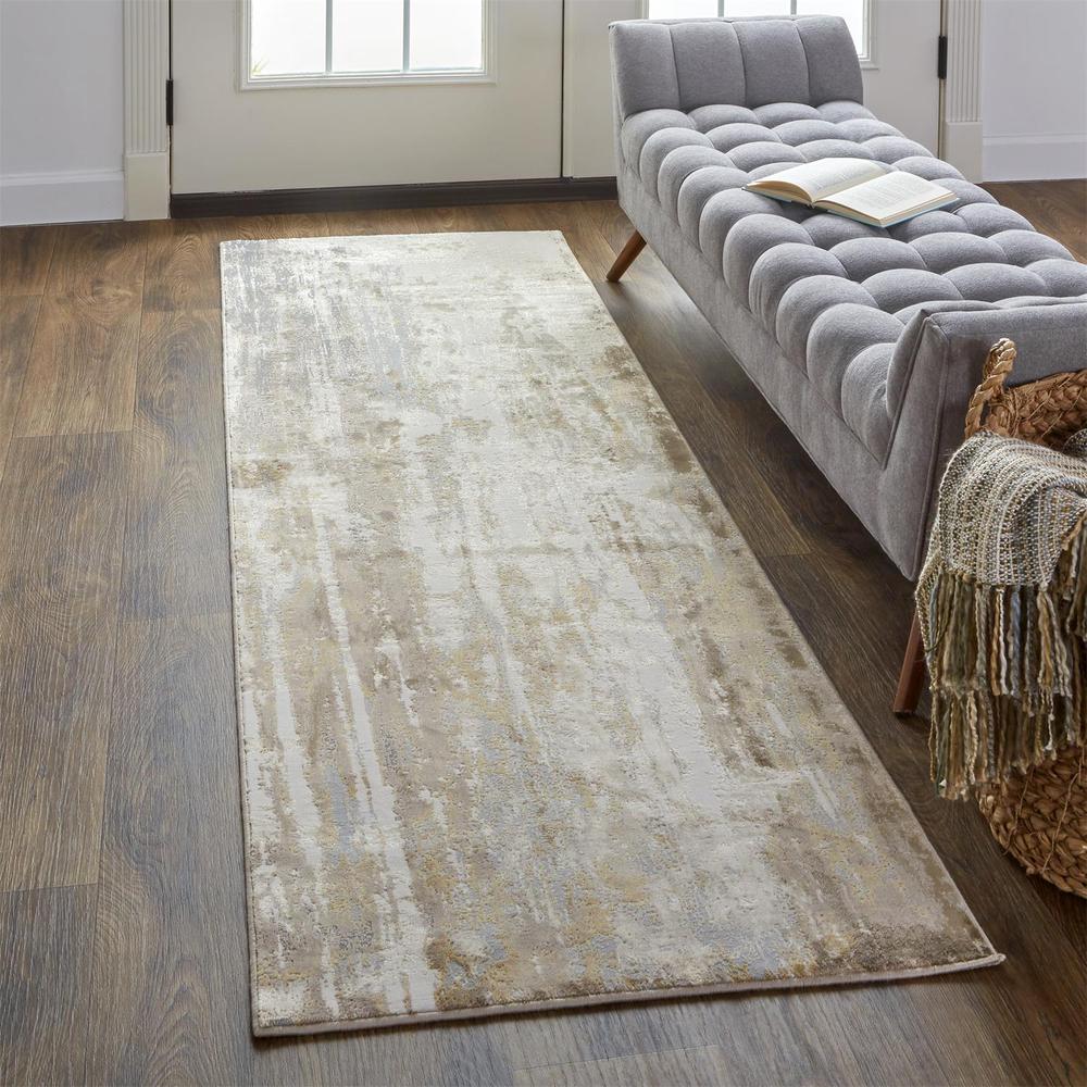Frida Distressed Abstract Watercolor Rug, Ivory/Brown, 2ft - 6in x 8ft, Runner, PRK3709FGRYBGEI68. Picture 1