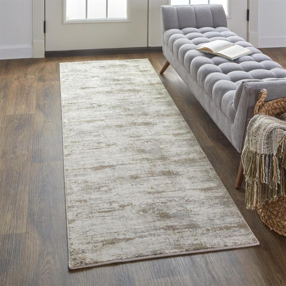 Frida Distressed Abstract Prismatic Rug, Ivory/Gray/Brown, 2ft-6in x 8ft, Runner, PRK3719FSLVBGEI68. Picture 1
