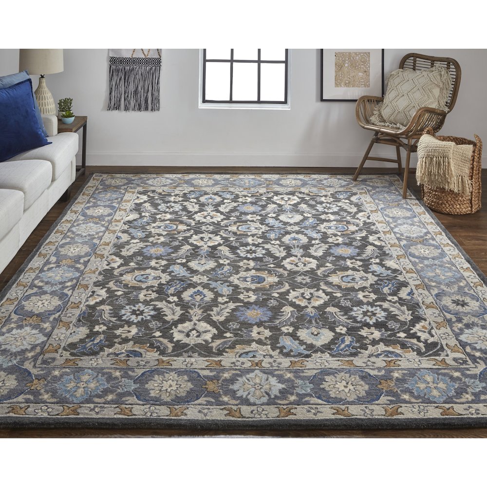 Rylan Transitional Oriental, Taupe/Blue/Ivory, 8' x 10' Area Rug. Picture 2