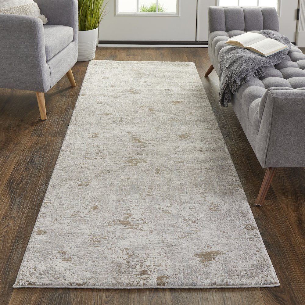 Vancouver Modern Abstract, Ivory/Gray/Tan, 2'-10" x 7'-10" Runner. Picture 2