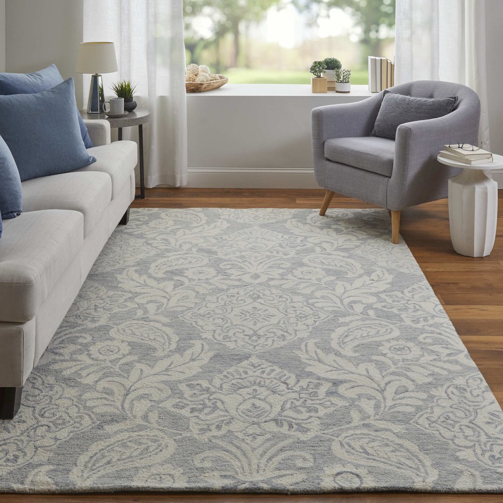 Belfort Modern Floral Paisley Rug, Celestial Blue/Ivory, 8ft x 10ft Area Rug, 8698776FBLUGRYF00. Picture 2