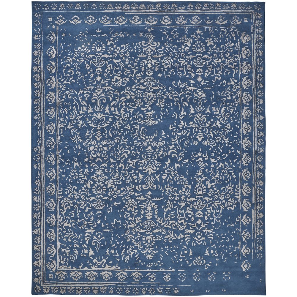 Bella High/Low Floral Wool Rug, Vallarta Blue/Silver Gray, 8ft x 10ft Area Rug, 9698014FBLUSLVF00. Picture 1