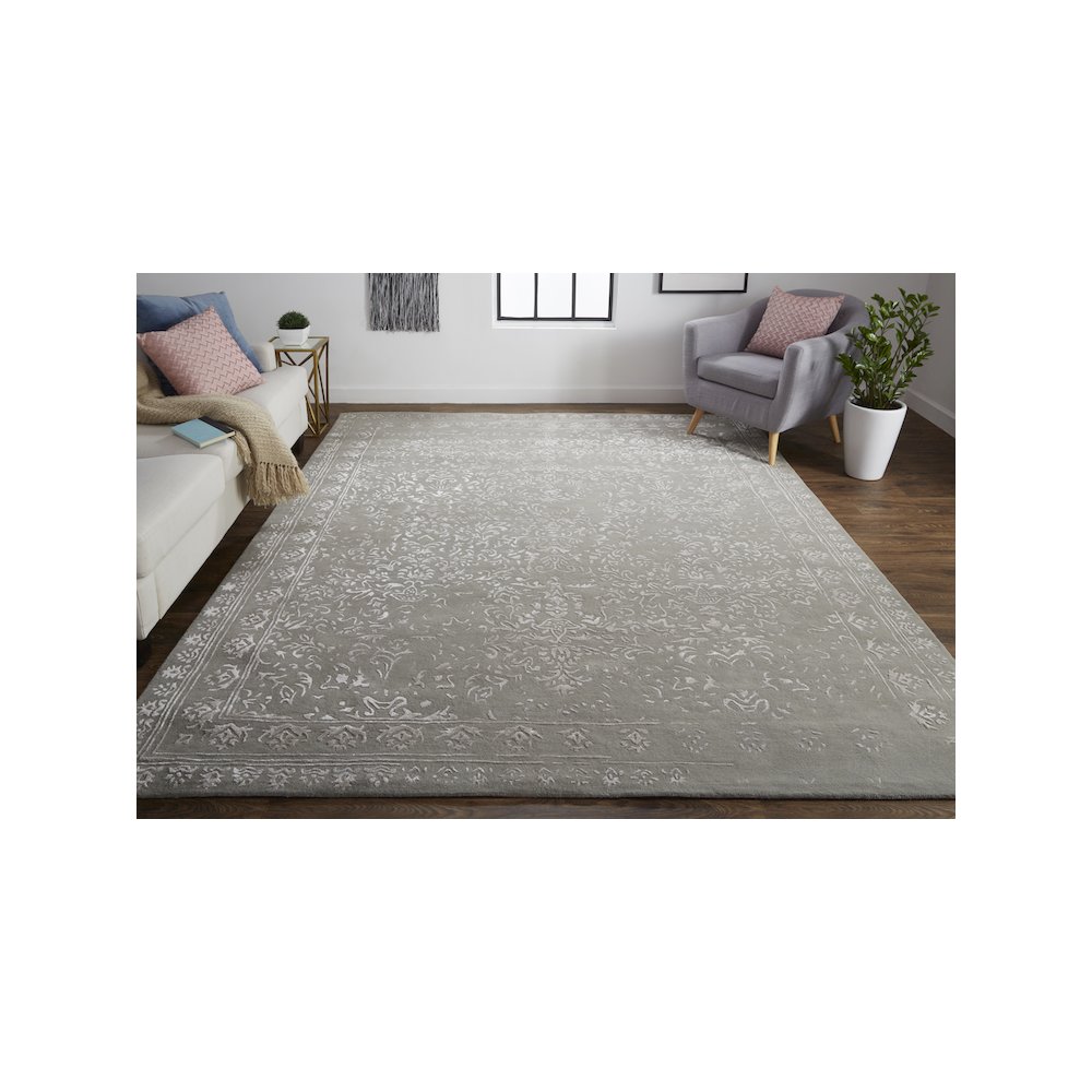Bella High/Low Floral Wool Rug, Warm Silver Gray, 8ft x 10ft Area Rug, 9698014FGRYSLVF00. Picture 2
