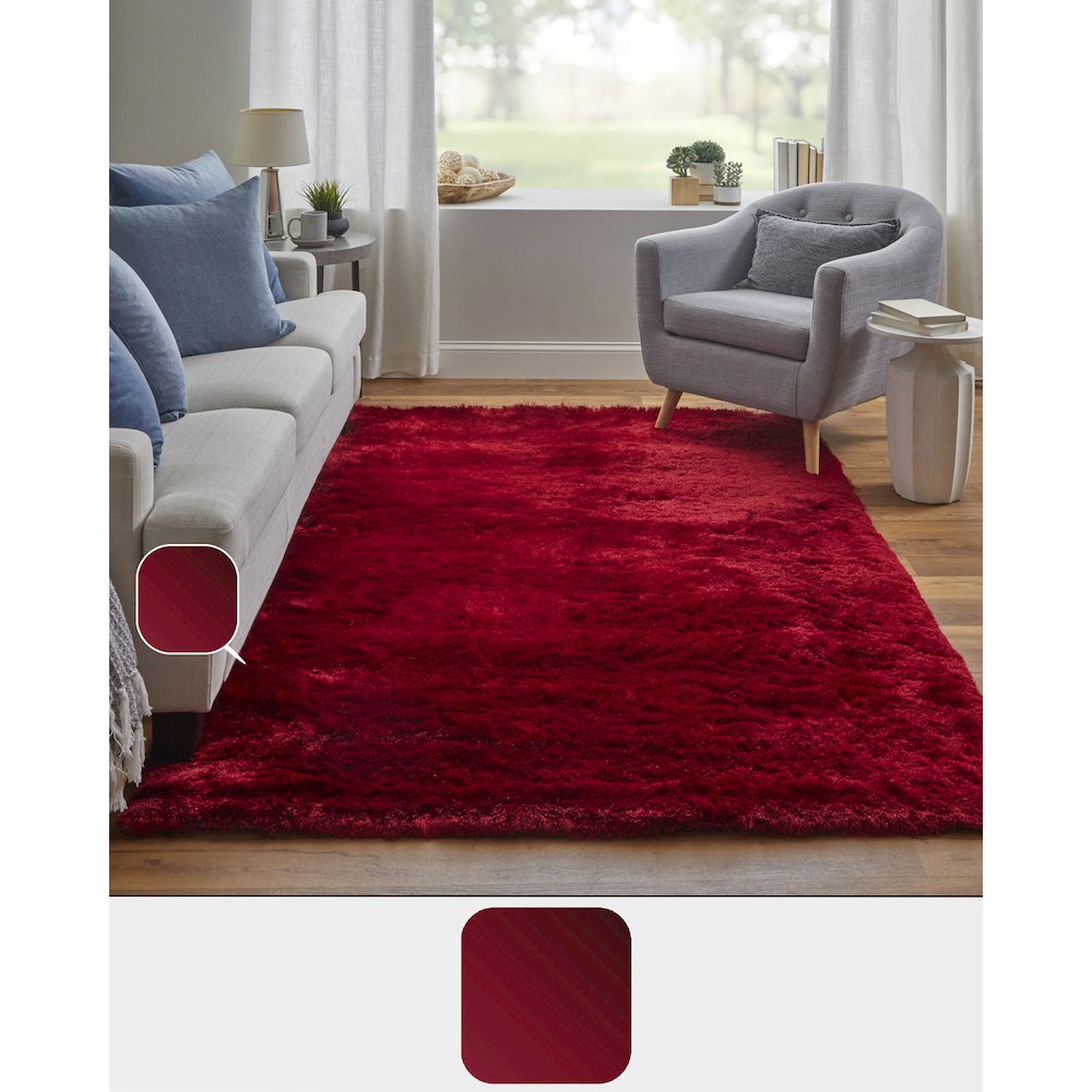 Indochine Plush Shag Rug with Metallic Sheen, Cranberry Red, 10ft x 10ft Round, 4944550FCBY000N95. Picture 9