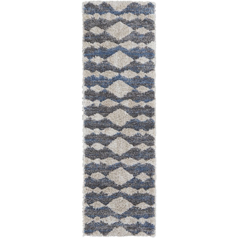 Mynka Transitional Diamond, Ivory/Gray/Blue, 2'-6" x 8' Runner. Picture 1