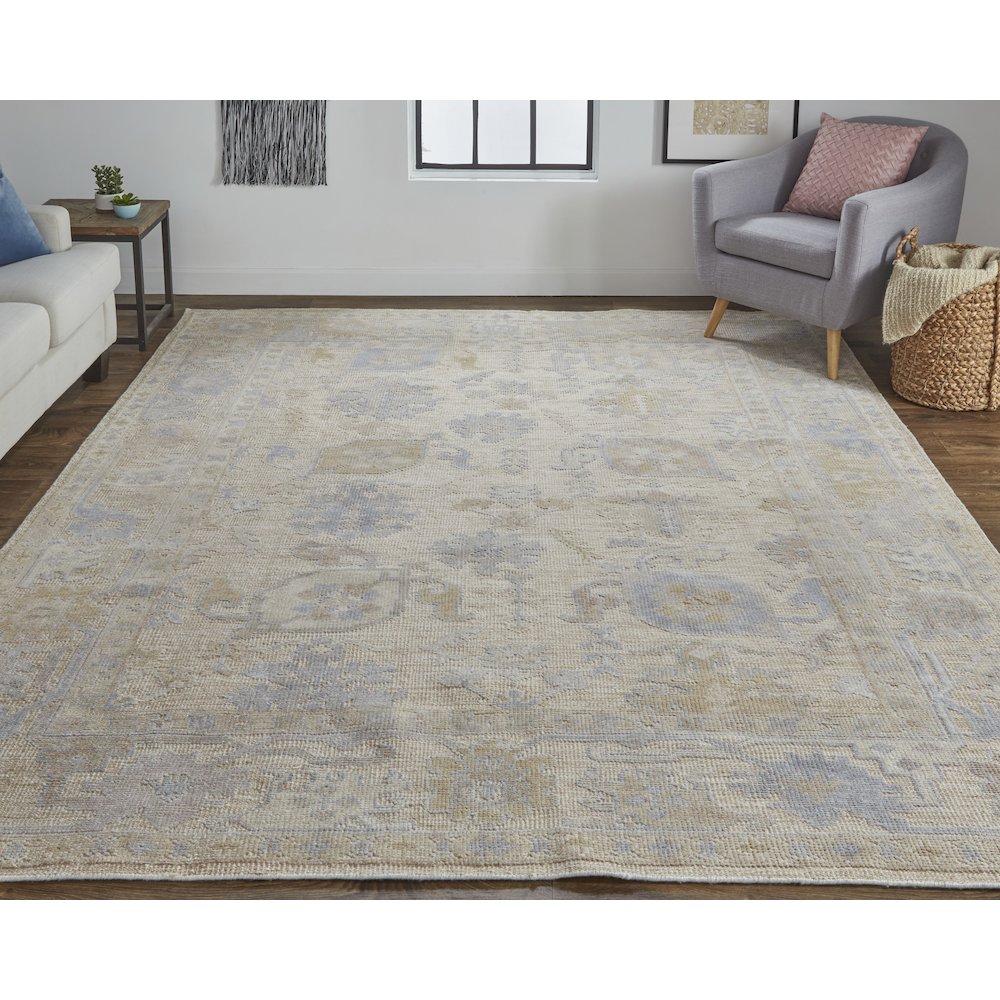 Wendover Transitional Floral & Botanical, Tan/Orange/Blue, 9' x 12' Area Rug. Picture 2