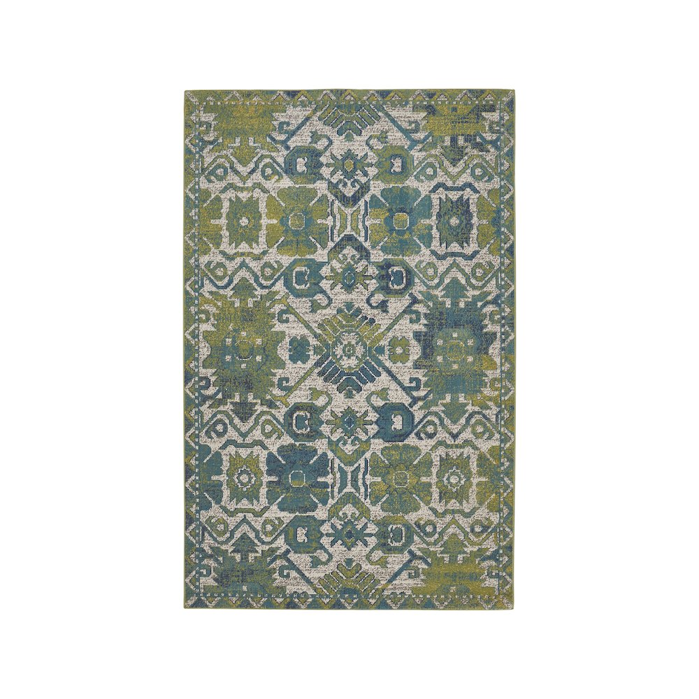Foster Modern Style Slavic Kilim Rug, Citron Green/Teal/Tan, 10ft x 13ft-2in, FST3758FGRNBGEH13. Picture 1