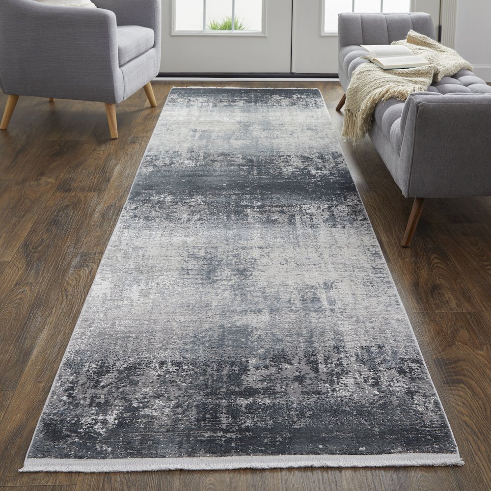 Cadiz Modern Abstract, Gray/Black/Silver, 3'-1" x 10' Runner. Picture 2