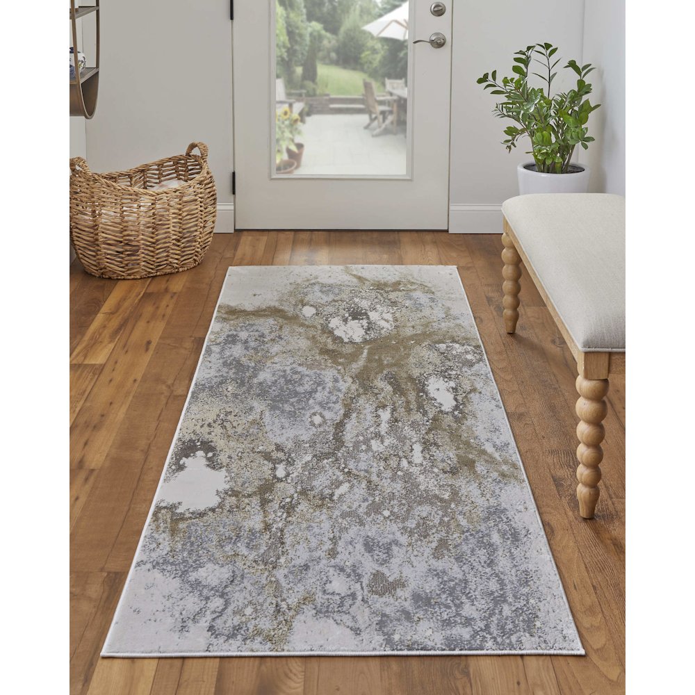 Astra Transitional Abstract, Gray/Gold/Ivory, 2'-10" x 7'-10" Runner. Picture 2