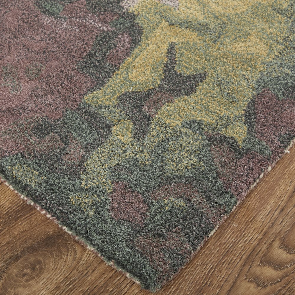 Amira Modern Watercolor Rug, Eggplant/Lodon Green/Gold, 9ft x 12ft Area Rug, AMI8633FPURGRNG00. Picture 3