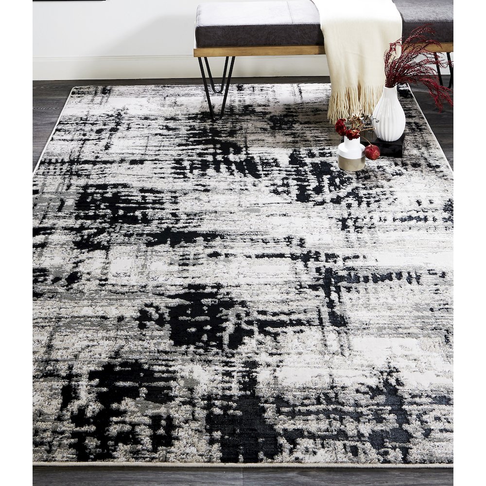 Micah Modern Abstract, Black/White/Gray, 9'-2" x 12' Area Rug. Picture 2