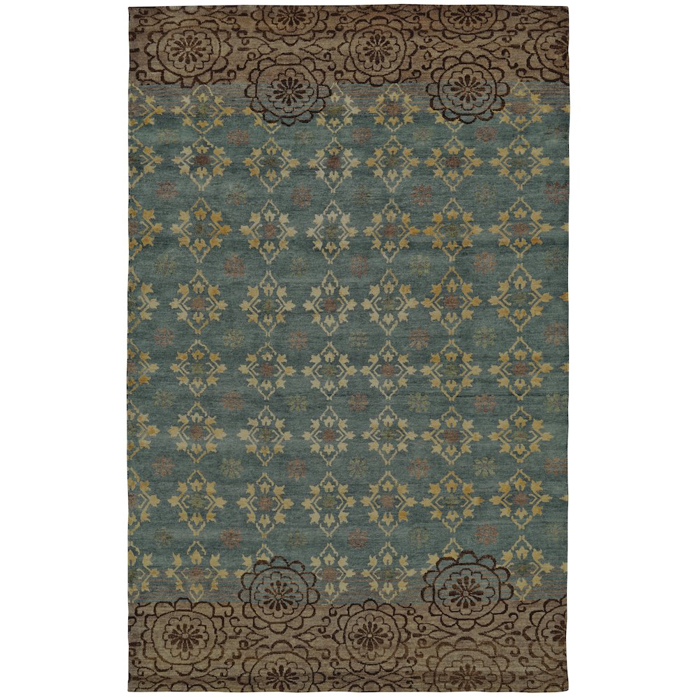 Qing Transitional Floral & Botanical, Blue/Green/Brown, 2' x 3' Accent Rug. Picture 1