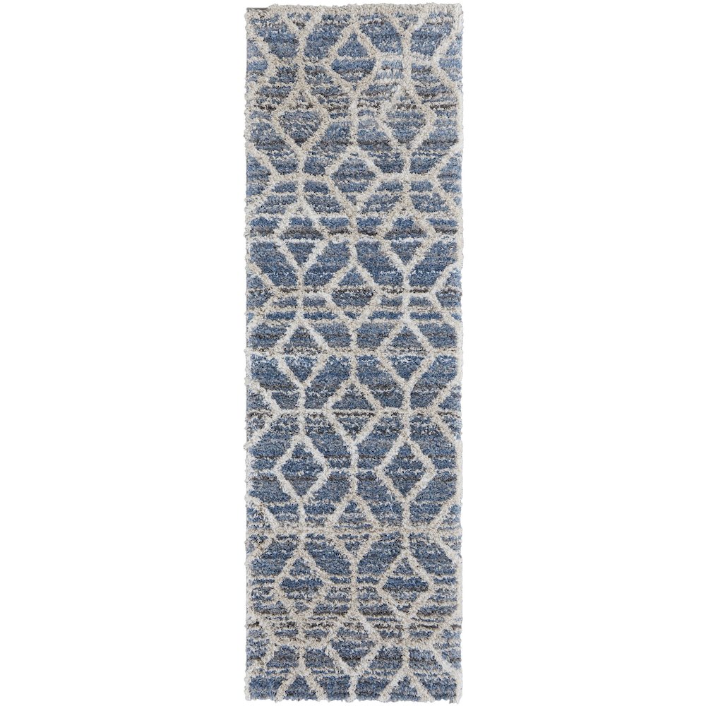 Mynka Transitional Diamond, Blue/Ivory, 2'-6" x 8' Runner. Picture 1