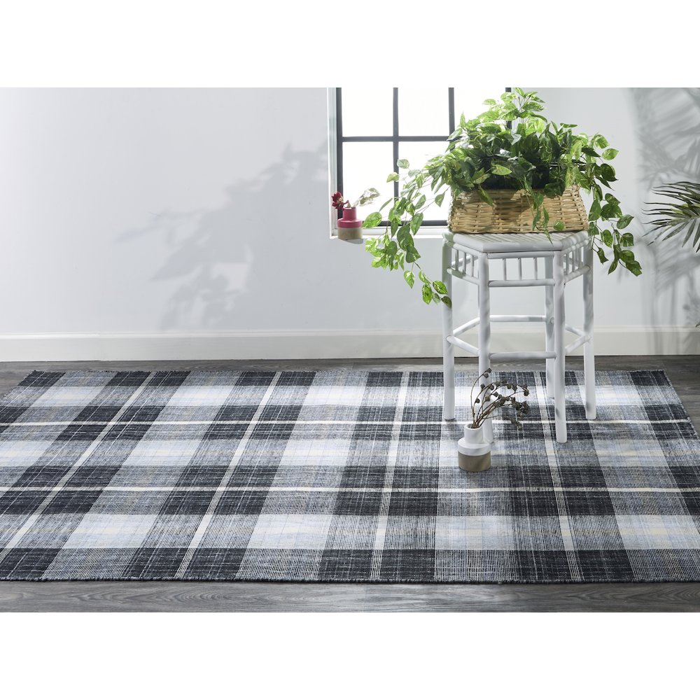 Crosby Eco-Friendly PET Dhurrie, Black/Sky Blue, 8ft x 10ft Area Rug, 8830565FCHL000F00. Picture 2