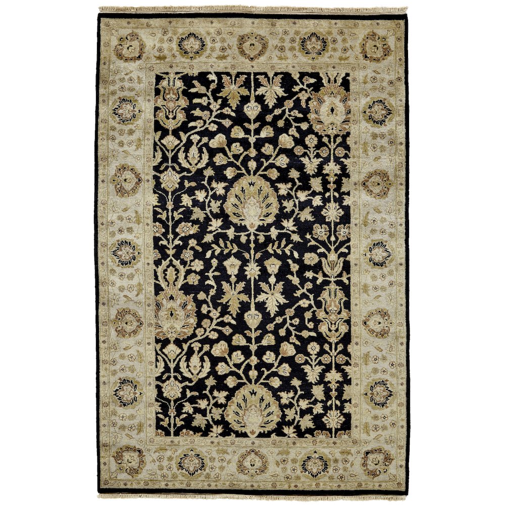 Drake Traditional Oriental, Black/Gold, 5'-6" x 8'-6" Area Rug. Picture 1
