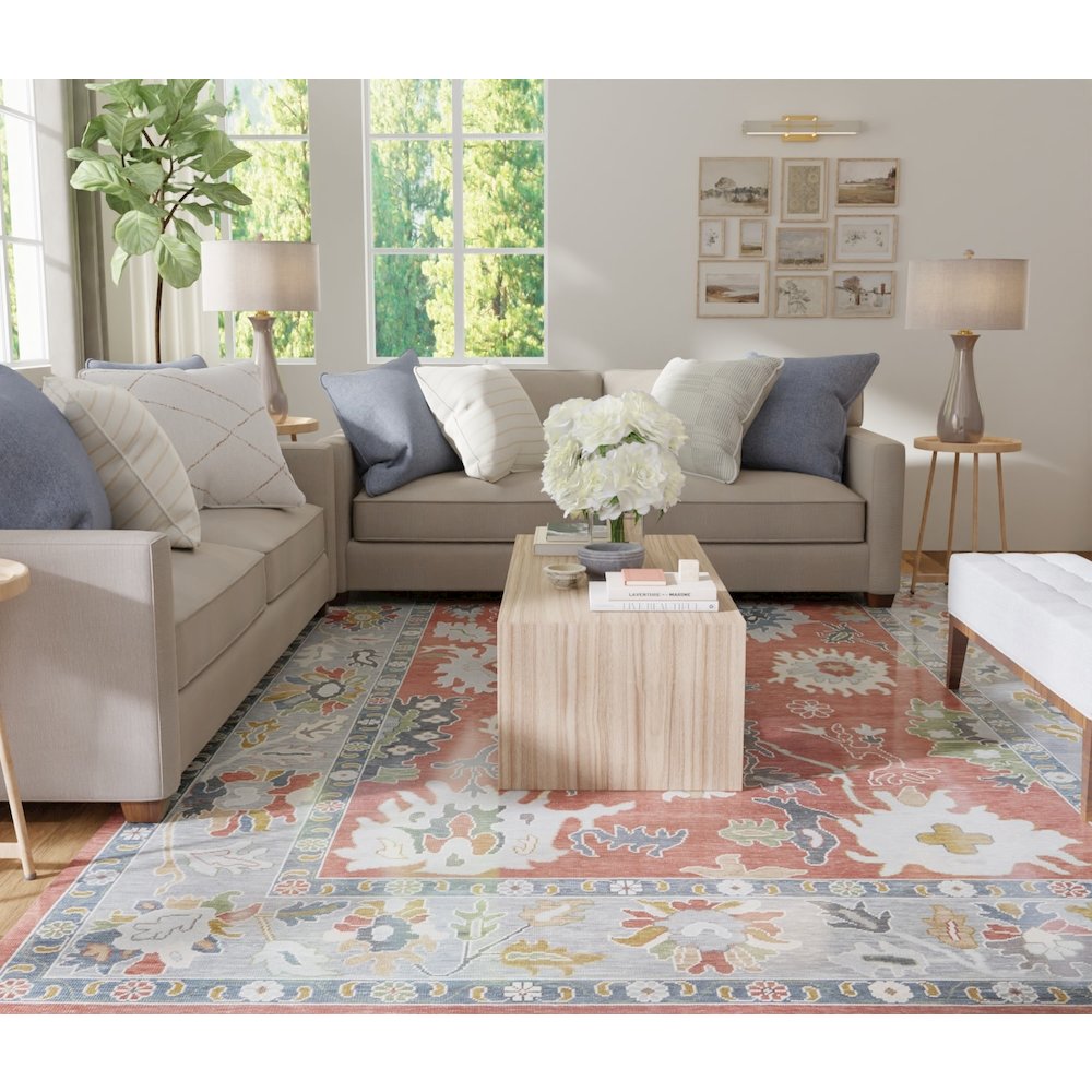 Karina Transitional Floral & Botanical, Red/Gray/Ivory, 7'-9" x 9'-9" Area Rug. Picture 2