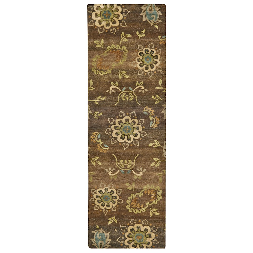 Amzad Transitional Floral & Botanical, Brown/Tan/Green, 2'-6" x 8' Runner. Picture 1