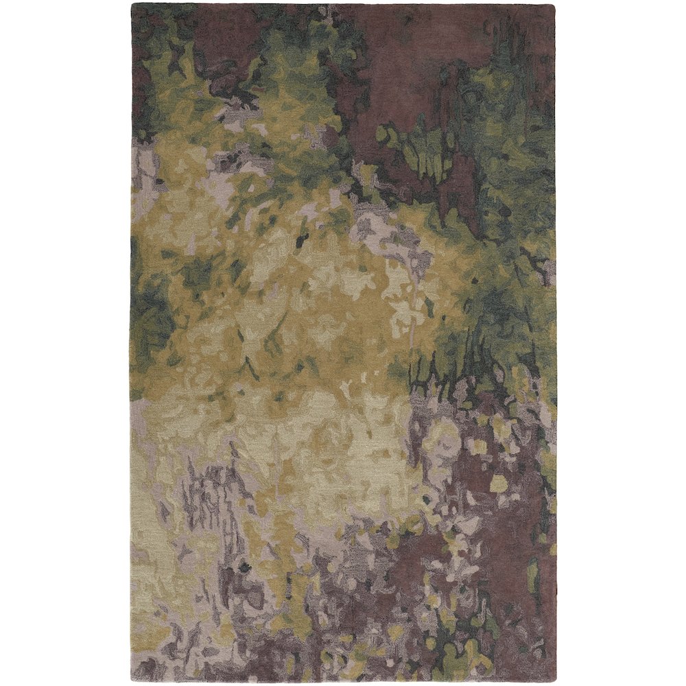 Amira Modern Watercolor Rug, Eggplant/Lodon Green/Gold, 9ft x 12ft Area Rug, AMI8633FPURGRNG00. Picture 1