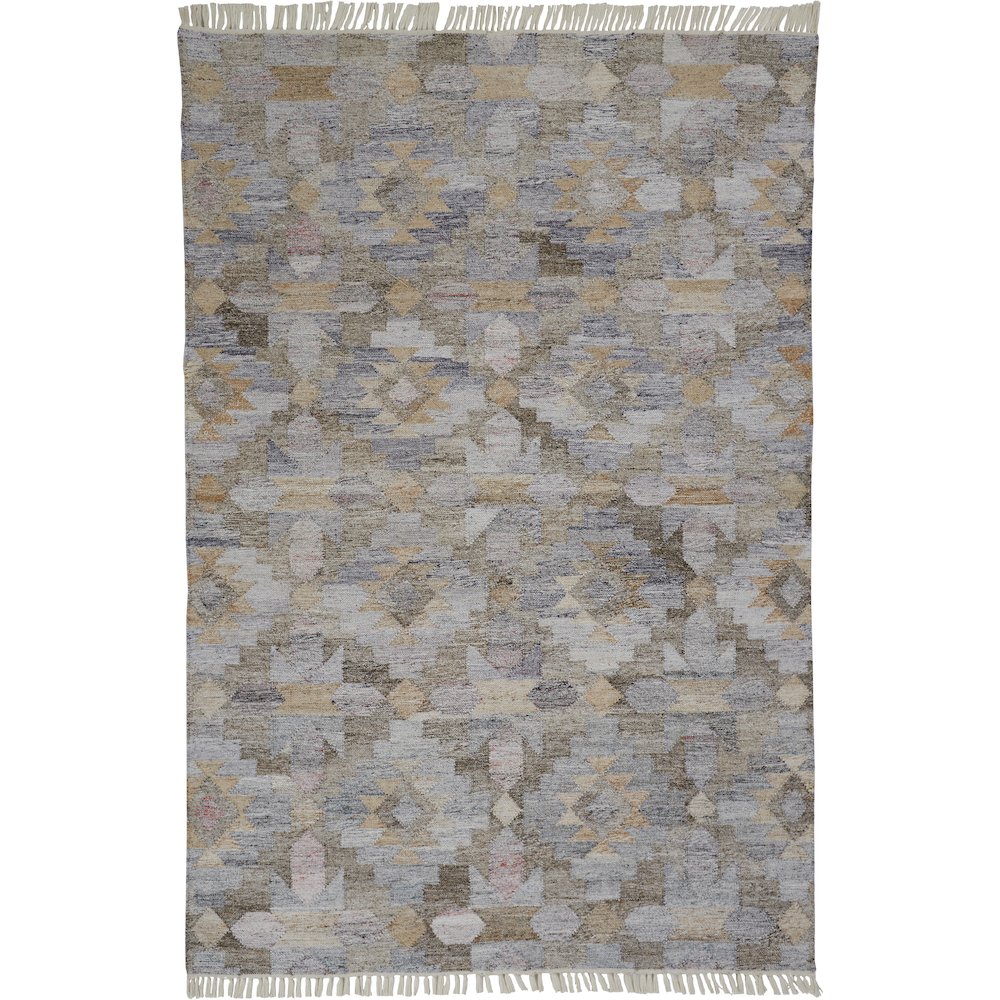 Beckett Eco Moroccan Ornamental Mosaic Rug, Blue/Tan/Brown, 5ft x 8ft Area Rug, 8900818FGRYMLTE10. Picture 1