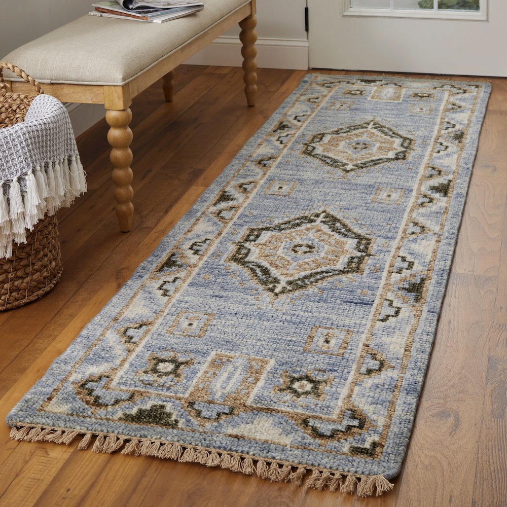 Fillmore Traditional Medallion, Blue/Green, 2'-6" x 14' Runner. Picture 2