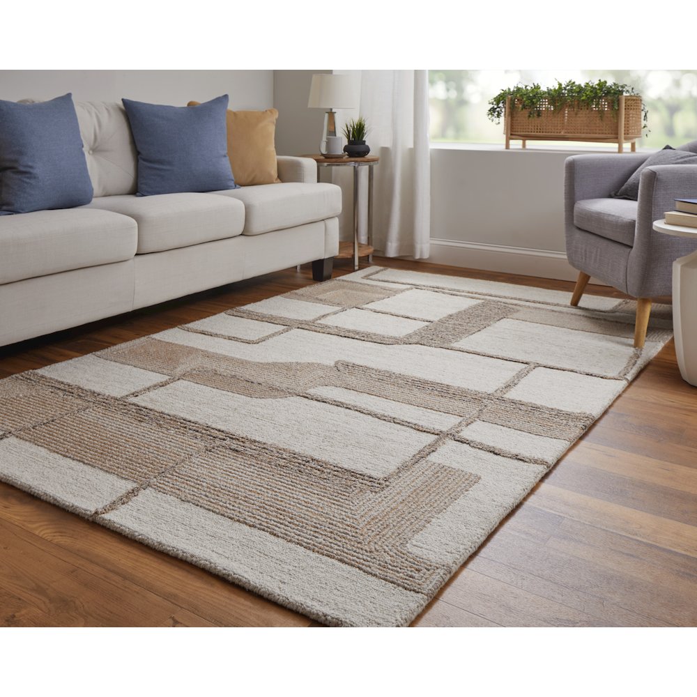 Pollock Modern Geometric, Ivory/Brown/Tan, 3'-6" x 5'-6" Accent Rug. Picture 2