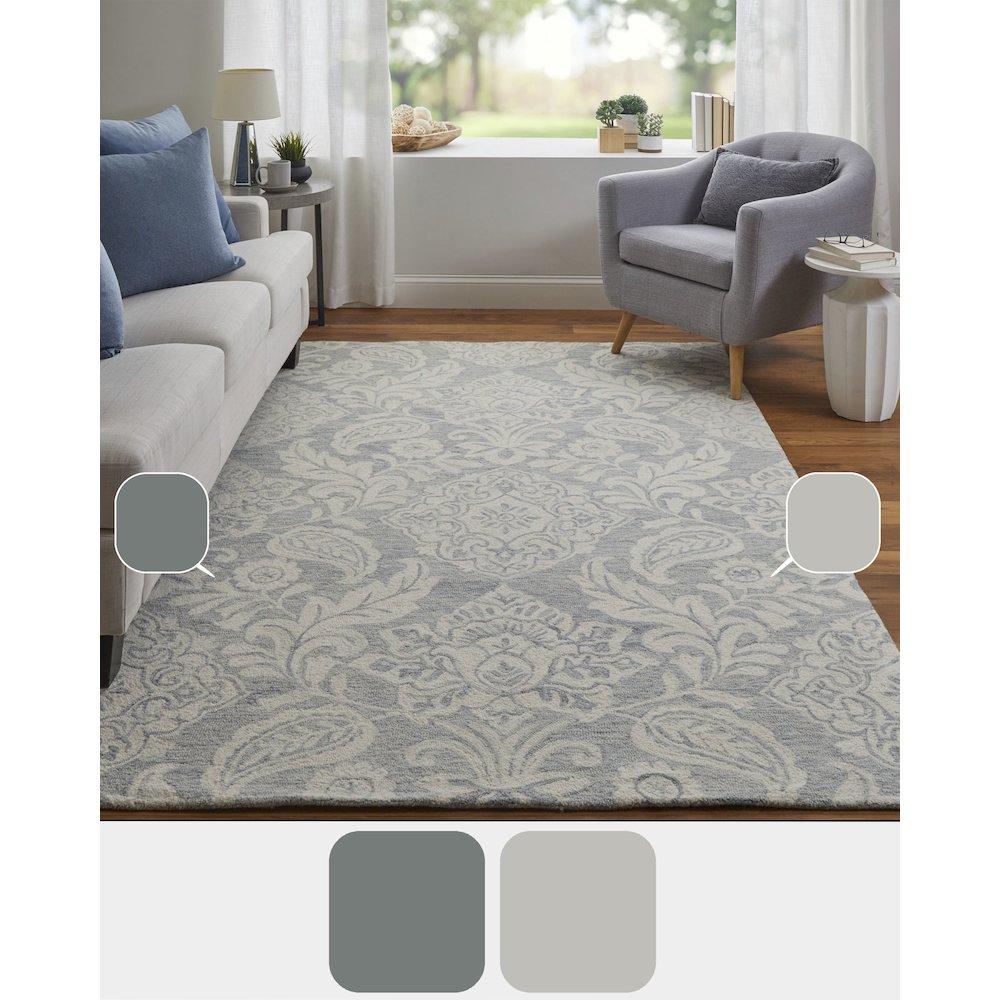 Belfort Modern Floral Paisley Rug, Celestial Blue/Ivory, 8ft x 10ft Area Rug, 8698776FBLUGRYF00. Picture 7