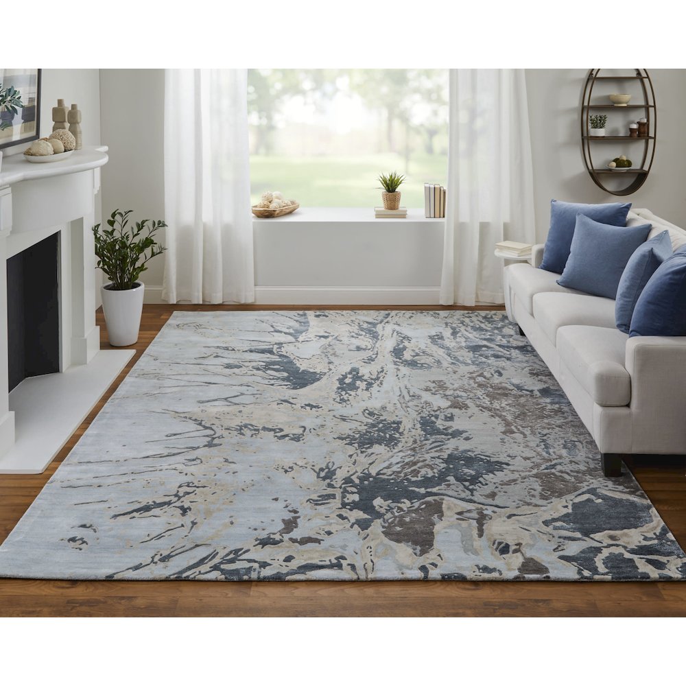 Zarah Modern Watercolor, Blue/Taupe/Green, 2' x 3' Accent Rug. Picture 2