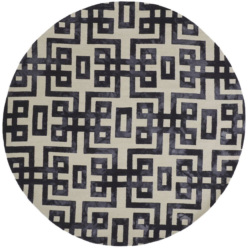 Lorrain Tufted Greek Key Wool Rug, Noir Black, 10ft x 10ft Round, 6108568FNOR000N95. Picture 1